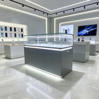 Comptoir de Présentation de Téléphones en Bois pour Magasin, Vitrine de Téléphonie Mobile avec Éclairage LED