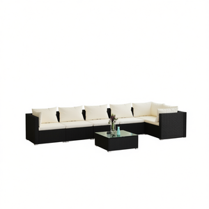 Set Lounge da Giardino Modulare in Rattan PE Nero, 6 Posti, Arredamento da Esterno dal Design Contemporaneo - Product Image 1