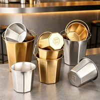 Seau à glace octogonal portable de luxe en acier inoxydable 304 doré avec poignée pour champagne et vin, idéal pour bars et fêtes