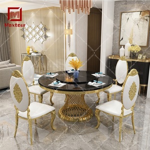 Juego de comedor de lujo de acero inoxidable con tapa de mármol, mesa de cena con <span class=keywords><strong>lazy</strong></span> <span class=keywords><strong>susan</strong></span> para comedor - Product Image 1