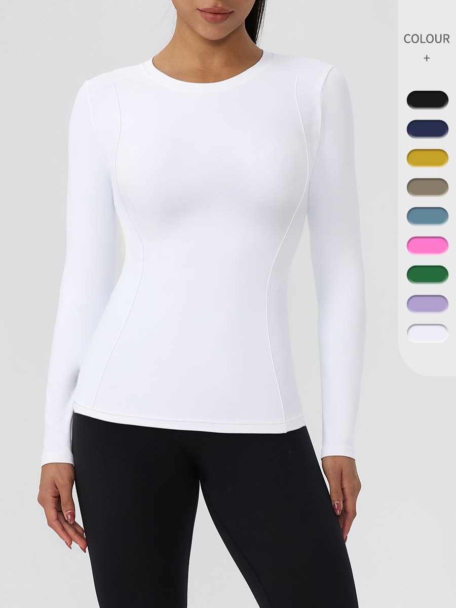 Autumn Yoga Long-Sleeved Regular Sports Top Four-Way Stretch Breathable Sweat-Wicking Crew Neck Quick-Drying Running Fitness