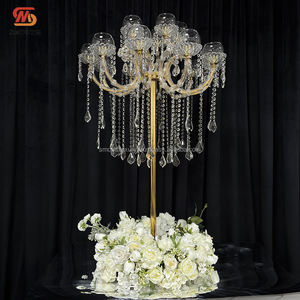 Accessoires de décoration de mariage très vendus, bougeoirs en cristal transparent dorés, ornements de bougeoirs, décorations d'événements - Product Image 1