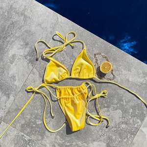 Bikini brésilien sexy pour femmes, 2 pièces, spaghetti, sexy, ouvert, haut de bikini à bretelles, string, maillot de bain - Product Image 6