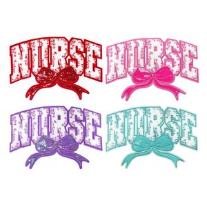 Hot Sell Stock Big Size 27cm Iron on Chenille Sequin Mixed Embroidered <b>Nurse</b> Bow Patch - Product Image 1