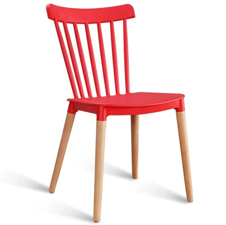 Asiento de plástico con patas de madera para el hogar, silla moderna de comedor nórdico de pp de diseñador, para jardín y boda