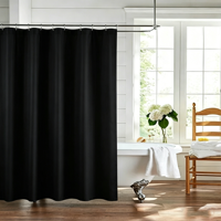 Rideau de douche robuste en PEVA sans PVC, noir uni, imperméable, inodore, style américain, écologique, avec 12 crochets