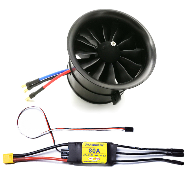 APISQUEEN 70mm EDF 6S 2300KV 2240g Thrust Belt 12 Blades Electric Ducted Fan for Aircraft Model Aircraft Jet Engine