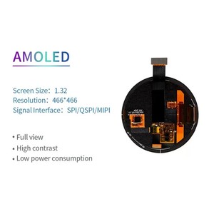 Écran AMOLED OLED rond de 1,32 pouce, résolution 466x466, interface SPIQSPIMIPI, 600cD, IC CO5300 - Product Image 3