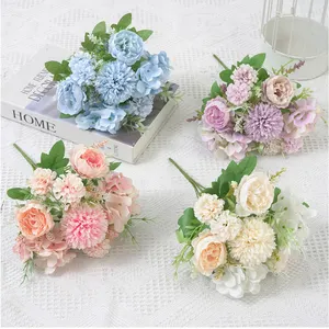 1 Bündel verschiedener Pfingstrose-Blume Seidenrosensträuße künstliche Hortensienblumen für Braut künstliche Hochzeit