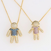 Collier pendentif personnalisable en forme de poupée humaine, micro-pavé de zircon, colliers assortis pour couples, hommes et femmes, vente en gros
