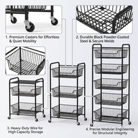 [NSF] Étagère de rangement métallique robuste à 5 niveaux, sans boulons, avec paniers en fil métallique et chariot roulant pour entrepôt - Vente en gros