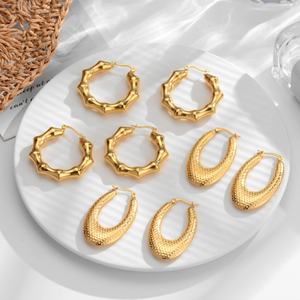 <b>Fashion</b> Design Wholesale Hypoallergenic Waterproof PVD 18K Gold Plated Stainless Steel Chunky <b>Hoop</b> <b>Earrings</b> - Product Image 1