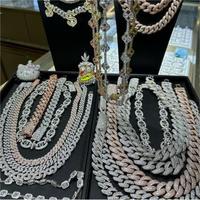 Articles les plus vendus Collier à chaîne à maillons cubains en argent 14mm à 4 rangées de diamants Vvs Moissanite
