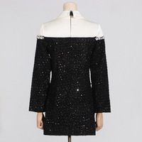 Nouveautés 2026 Robe trapèze à manches longues col rabattu ornée de perles pour femme Tenues de bureau Robe en tweed