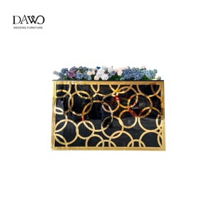 Mesa Rectangular Negra con Marco Dorado Completo, Patrón de Anillo Dorado, para Banquetes de Boda, Barra de Vidrio - Product Image 4