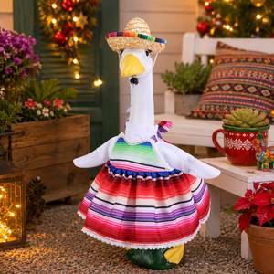 Pink <b>Dress</b> Costume Straw Sombrero Fiesta Porch Goose Clothes Garden Yard Party Decor - Product Image 1