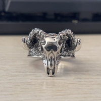Bague ajustable unisexe en alliage style punk vintage avec crâne et cornes, idéale pour le hip-hop et la moto