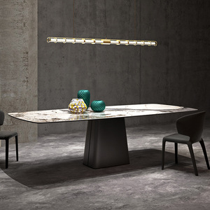 Table et chaise de salle à manger en pierre légère design luxe léger simple ménage moderne petite table de riz rectangulaire en marbre - Product Image 4
