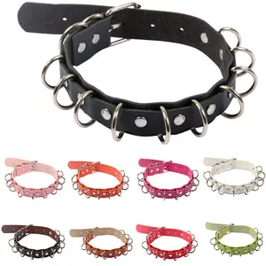 jinlong personality punk style PU leather double collar fashion metal multi-ring necklace chain ne