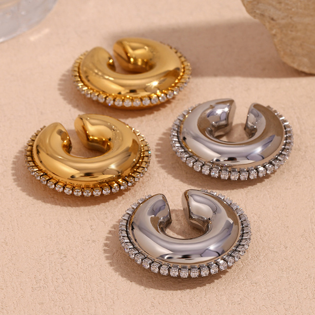 Stainless Steel Zircon Huggie Ear-Cuffs Earring Stackable C-shape Earrings Cartilage Ear Clips Jewelry for Women Girls Wedding