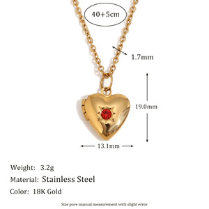 Collier avec pendentif cœur en bambou en acier inoxydable plaqué or 18 carats, pendentif photo pierre de naissance, bijoux minimalistes pour la vie quotidienne des femmes - Product Image 5