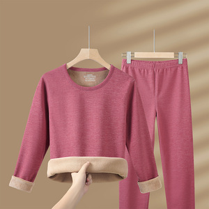 Intimo Termico da <span class=keywords><strong>Donna</strong></span>, Set Invernale Super Spesso, Collo Tondo, Tinta Unita, Pantaloni e Maglia Antifreddo - Product Image 3