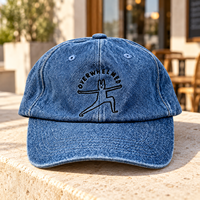 Topi Baseball Denim Biru Acid Wash Distressed Dad Hat Adjustable Snapback Cap Logo Custom Unisex Casual Streetwear