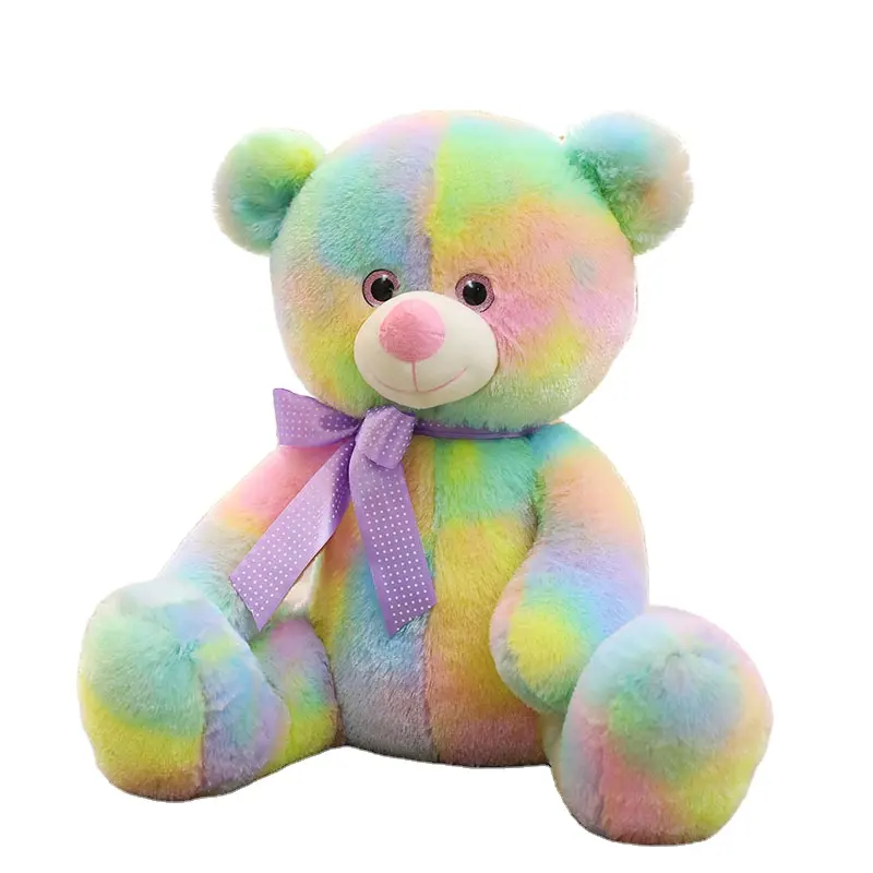 Индивидуальный Радужный красочный светлый большой плюшевый мишка, плюшевая кожа с галстуком-бабочкой, подарок для детей на день рождения