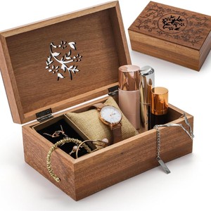 Caja de Madera para Colección de Recuerdos, Caja de Almacenamiento de Joyas de Escritorio con Tapa Abatible, Caja de Almacenamiento de Regalos para el Hogar Tallada - Product Image 2