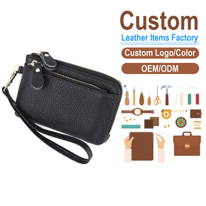 Genuine Leather Women's <b>Wristlet</b> Wallet Top Grain Cowhide Double Zip Coin Purse, OEM/ODM Custom Factory - Product Image 2