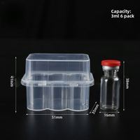 Flacon de pénicilline de 3 ml, lot de 6, avec poudre lyophilisée, couvercle en plastique et boîte de rangement transparente