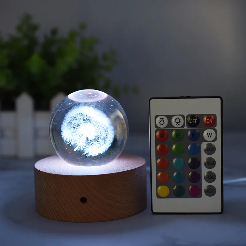 Aangepaste Bruiloft Vriendin Geschenken Led 3D Maan Kerst Crystal Ball Houten Doos Usb Rgb Remote Ambachten Kristallen Bol Nachtlampje