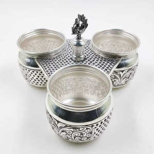Pure <b>Silver</b> Kumkum Chawal <b>Set</b> with Peacock Design Traditional Pooja Item for Home Temple Wedding Rituals and Gifting - Product Image 2