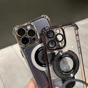 เคสโทรศัพท์ใสเคลือบไฟฟ้าแบบแม่เหล็ก สำหรับ <span class=keywords><strong>iPhone</strong></span> <span class=keywords><strong>11</strong></span> 12 13 14 15 16 <span class=keywords><strong>Pro</strong></span> <span class=keywords><strong>Max</strong></span> Plus พร้อมขาตั้งวงแหวนโลหะ ป้องกันการกระแทก - Product Image 3