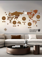 Horloge murale décorative de carte du monde multi-zones noire, grande carte du monde 3D tridimensionnelle, équipée de 5 horloges de villes