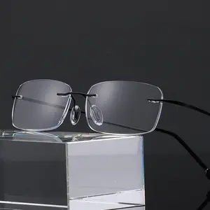 ホット販売新しいファッションヴィンテージ眼鏡ダイヤモンドカットメタルリムレスアンチブルーライトブロッキングアイウェア男性老眼鏡