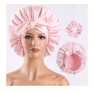 Gorro de Dormir de Seda para Mujer, Gorro de Satén para Dormir, Envoltura para Cabello Rizado con Banda Ajustable y Coletero de Regalo - Product Image 1