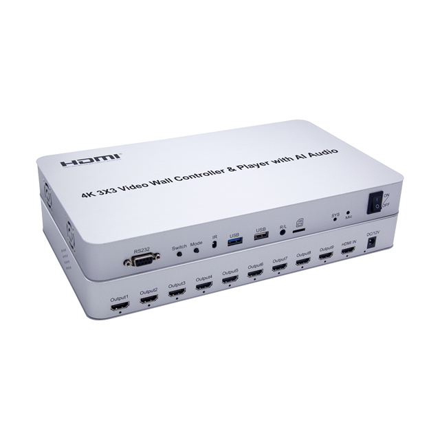 4K 3x3 HDMI Video Wall  Multi Port Video Wall Processor with AI Audio Control