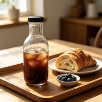 Bouteille en verre vide de 16 oz de qualité alimentaire, ronde, pour sauce piquante, ketchup, jus frais, café infusé à froid, sauce tomate, avec couvercle à vis