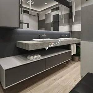 Moderno vanidad de madera de montaje en pared lavabo de cuarto de baño minimalista estilos de muebles para tocadores de baño