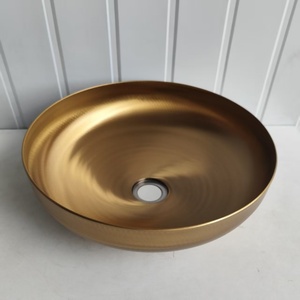 Lavabo de comptoir en acier inoxydable 304, pour villa, gîte, maternelle, <span class=keywords><strong>petit</strong></span> lavabo pour se laver les mains, rond épaissi, couleur or - Product Image 3