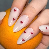24 faux ongles à presser Sweetheart Girl, rouge laiteux, cœur, longs, forme amande, Pure Desire, élégants, réutilisables