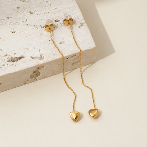 Pendientes de Corazón en Acero Inoxidable con Baño de Oro de 14K, Cadena Colgante, 12 x 10 mm, 1.1 g - Product Image 1