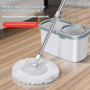 Serpillère plate rotative domestique, double usage humide/sec, sans lavage manuel, avec seau à panier en plastique et essoreuse intégrée, réutilisable, pour un nettoyage facile - Product Image 4