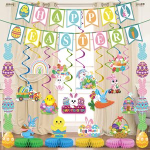 Joyeuses Pâques Bannières Bunny Foil Swirl Pièce maîtresse en nid d'abeille Kit <span class=keywords><strong>de</strong></span> décoration <span class=keywords><strong>de</strong></span> fête <span class=keywords><strong>de</strong></span> Pâques pour les faveurs <span class=keywords><strong>de</strong></span> fête <span class=keywords><strong>de</strong></span> Pâques Fournitures - Product Image 1