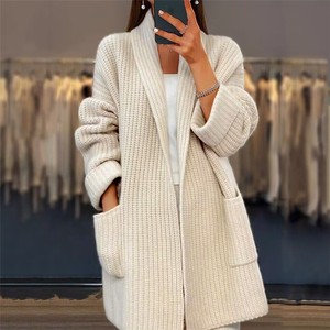 Cárdigan Largo Para Mujer De Punto – Manga Larga, Con Bolsillo, Estilo Casual Y Moderno