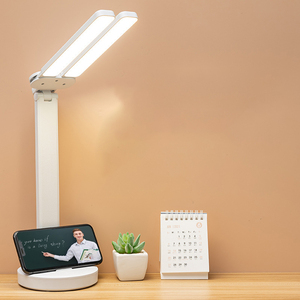 Lâmpada de mesa led, cabeça dupla usb controle de toque modos de dimmer duplo braço oscilante mesa luz de leitura para casa escritório estudo