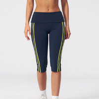 Pantalon Capri Femme Personnalisé en Coton Uni avec Bande Élastique Blanche et Rayures Contrastantes, Taille Pliée, Vente en Gros