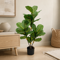 Plante artificielle Ficus Lyrata de 80 cm, multi-troncs, feuilles luxuriantes, en PE, avec pot noir, pour la décoration intérieure nordique