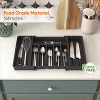 Organizador de cajones para cubiertos expandible y ajustable con 7 compartimentos, almacenamiento de cocina que ahorra espacio, color negro